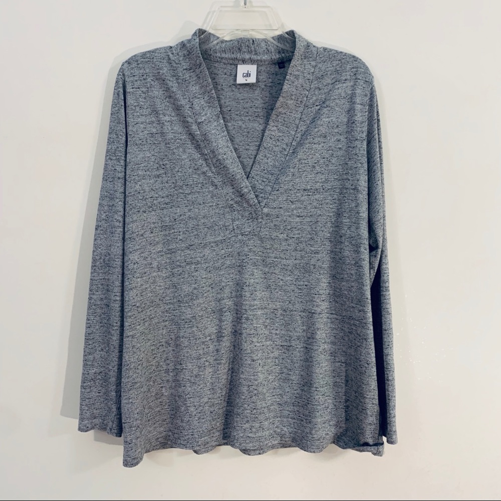 CAbi Gray Heather Placket Tee Long-Sleeve - Large
